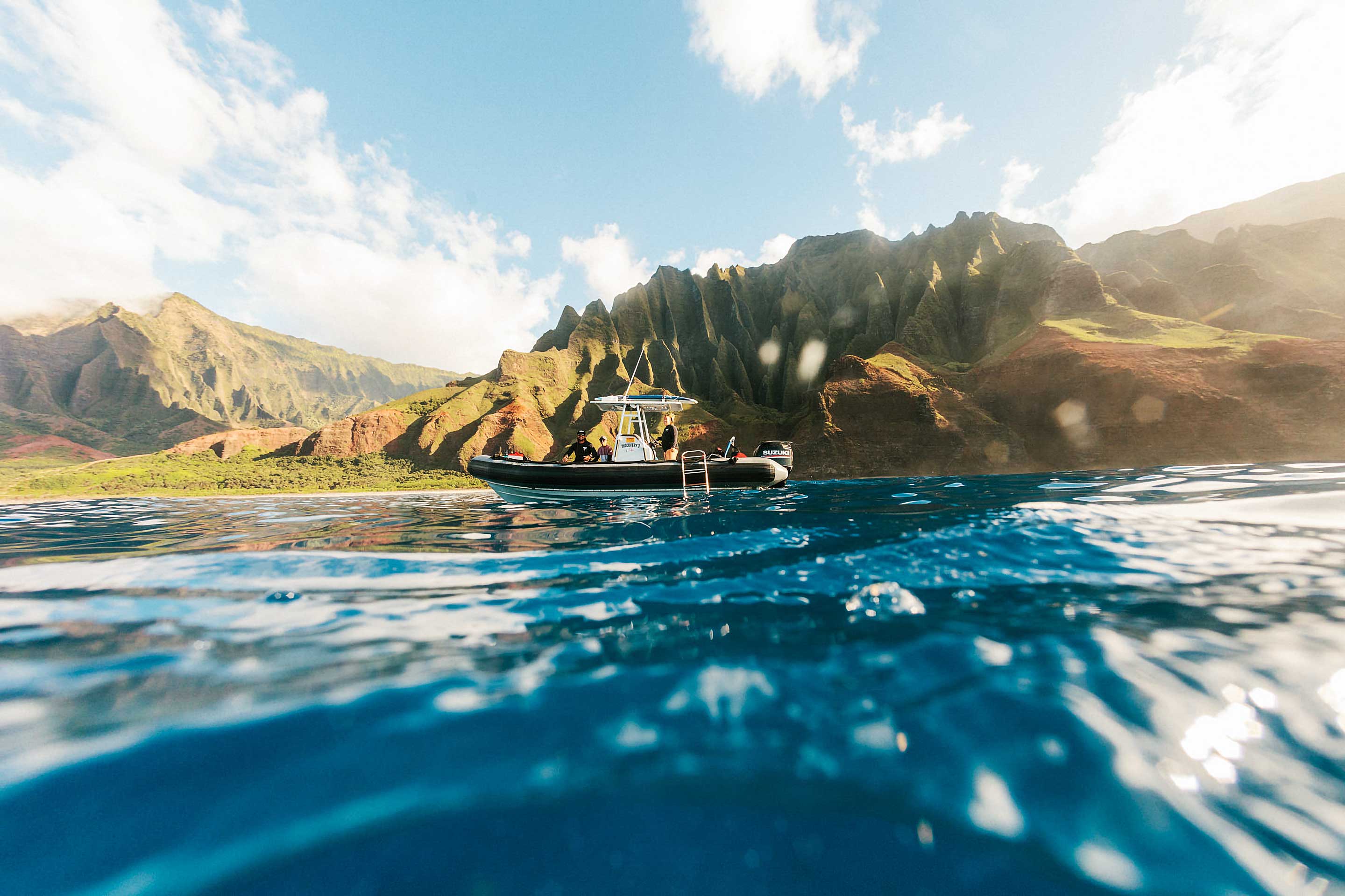 Zodiac boat tours NaPali Coast.